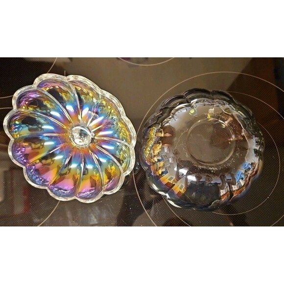 Beautiful Irridescent Heavy Glass Pumpkin Candy Display Bowl 7” X 7” - Picture 6 of 9